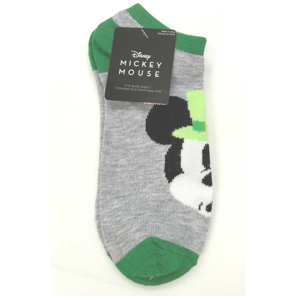 Disney Mickey Mouse St Patricks Day Ankle Socks Grey Green Leprechaun 4-10 NEW
